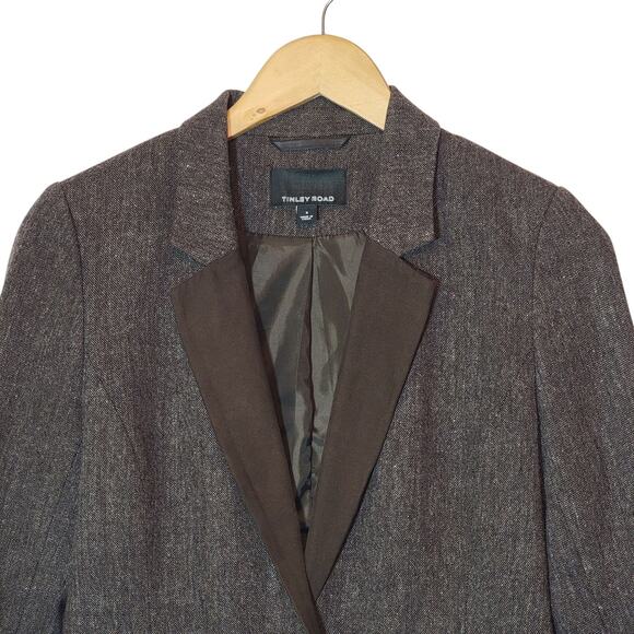 Tinley Road Wool Blazer Brown Faux Suede Lapel Tailored Structured Jacket Size S - Picture 2 of 16